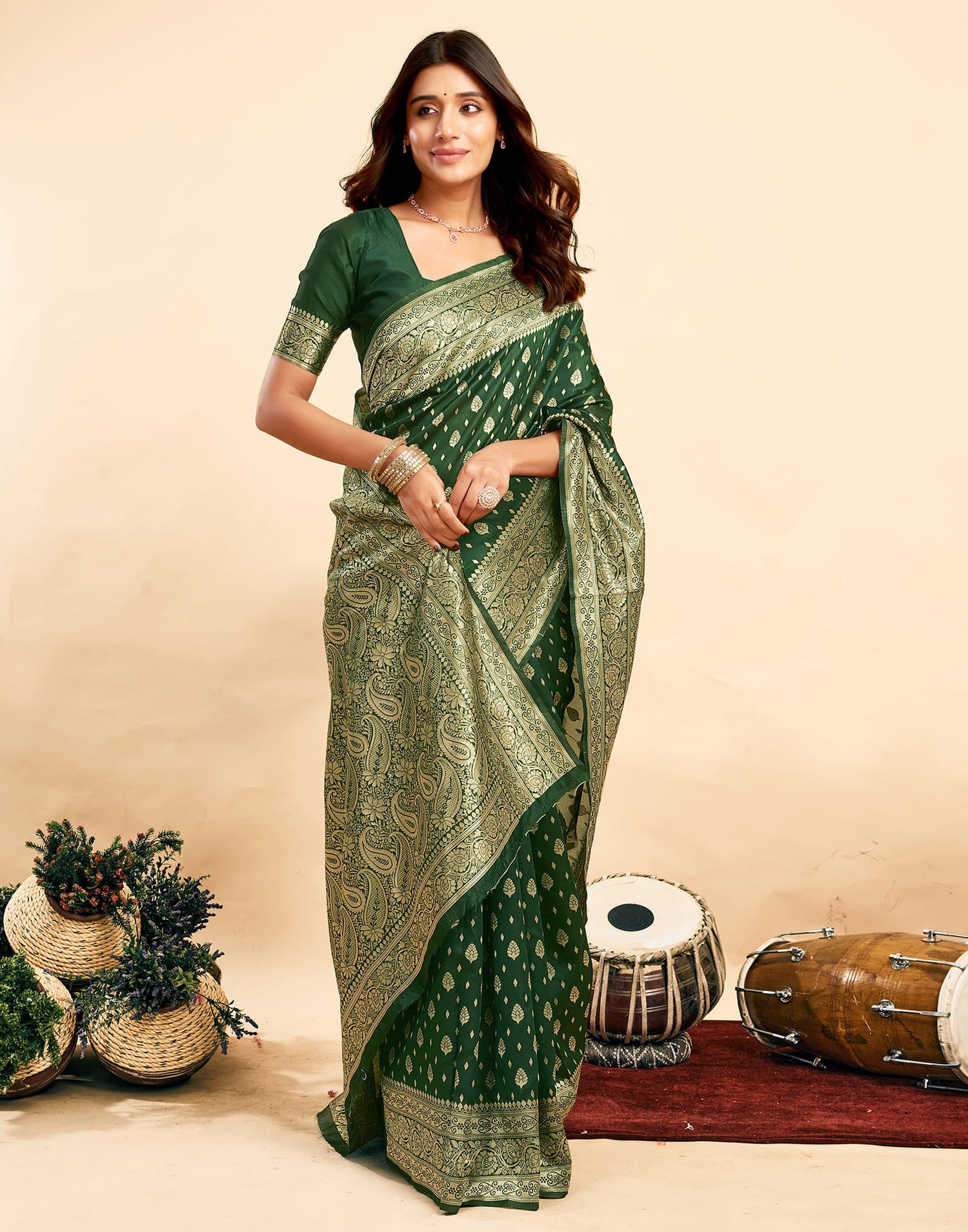 Dark Green Silk Woven Banarasi Saree