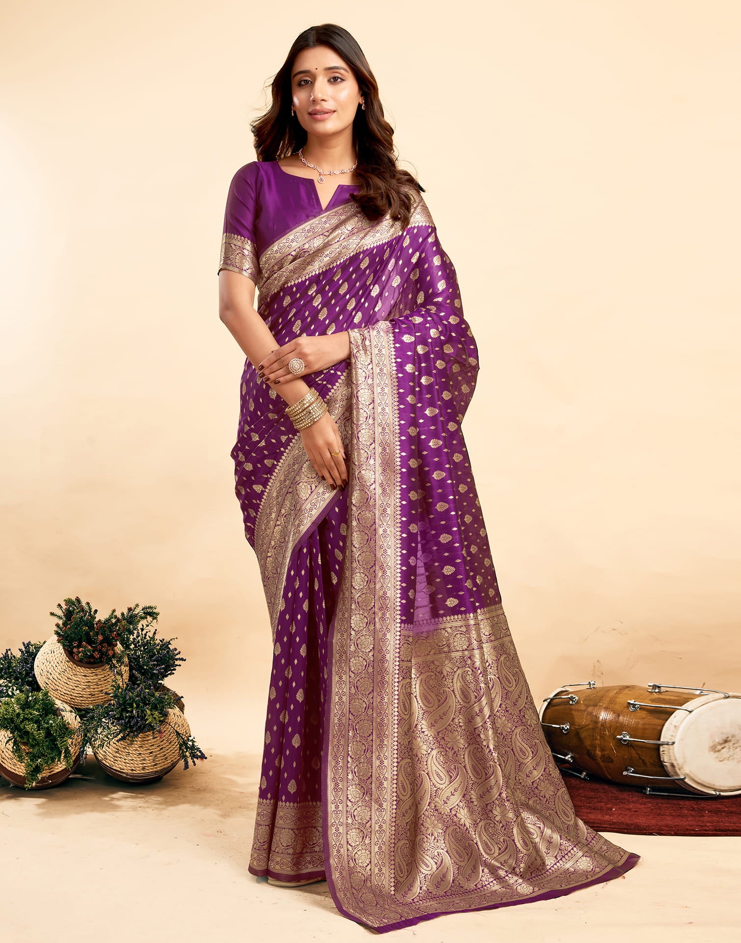 Dark Purple Silk Woven Banarasi Saree