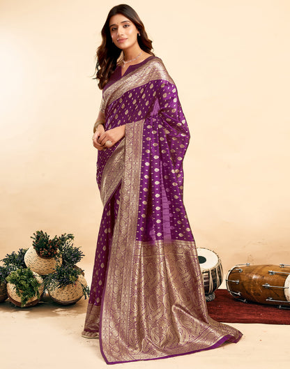 Dark Purple Silk Woven Banarasi Saree