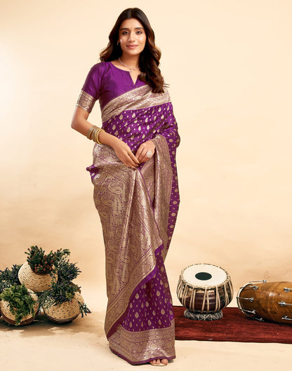 Dark Purple Silk Woven Banarasi Saree