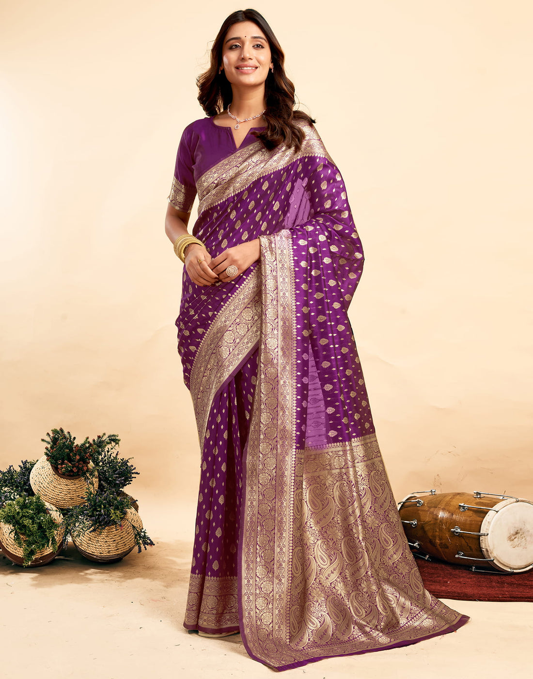 Dark Purple Silk Woven Banarasi Saree