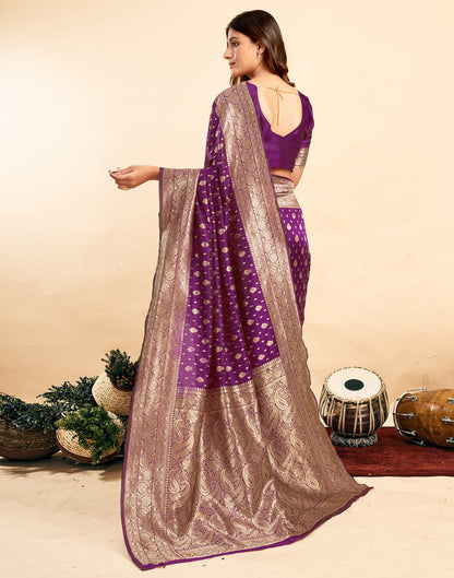 Dark Purple Silk Woven Banarasi Saree