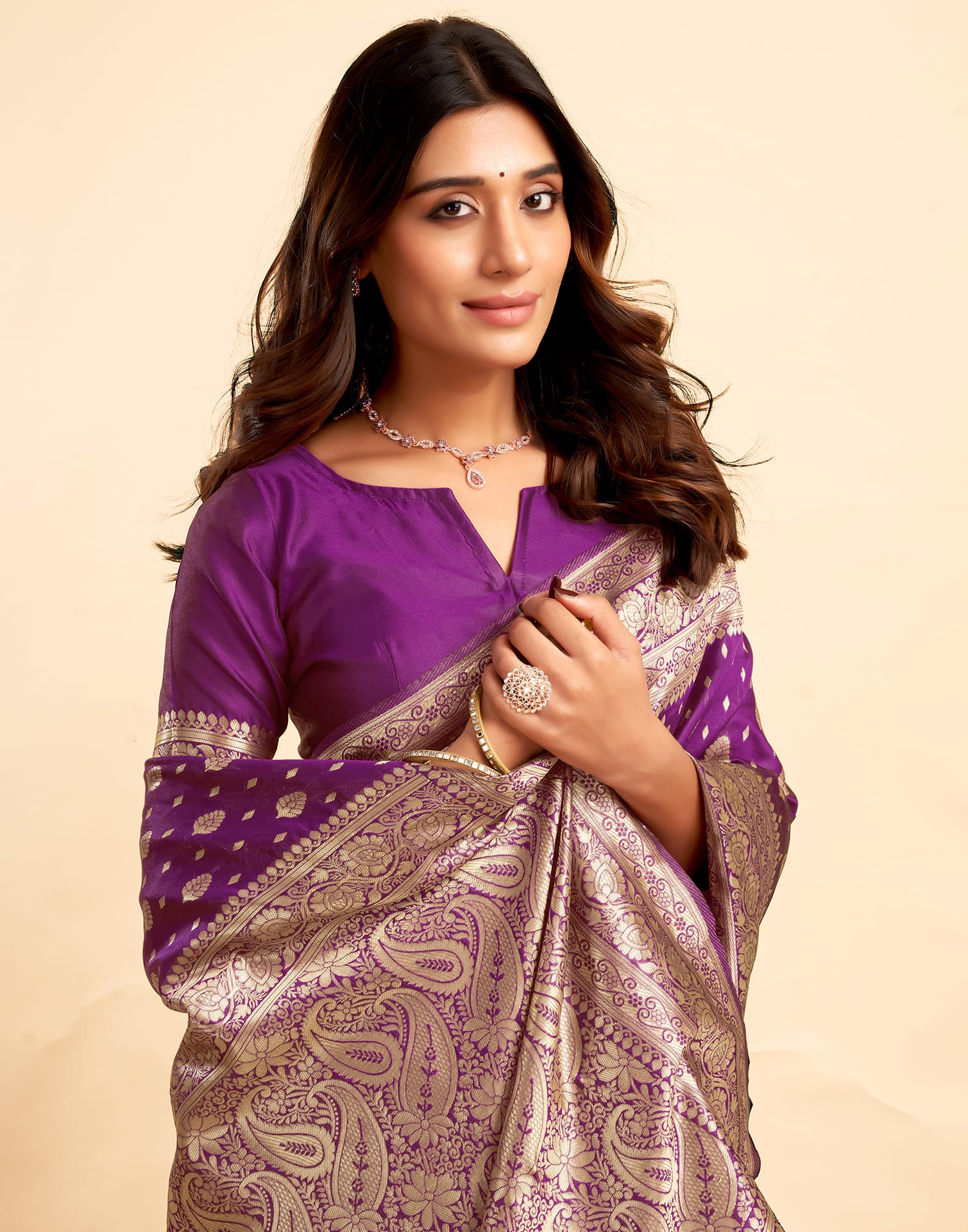 Dark Purple Silk Woven Banarasi Saree