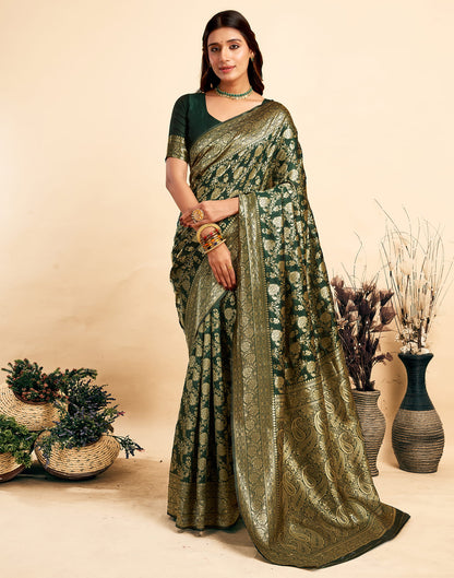 Dark Green Silk Woven Banarasi Saree