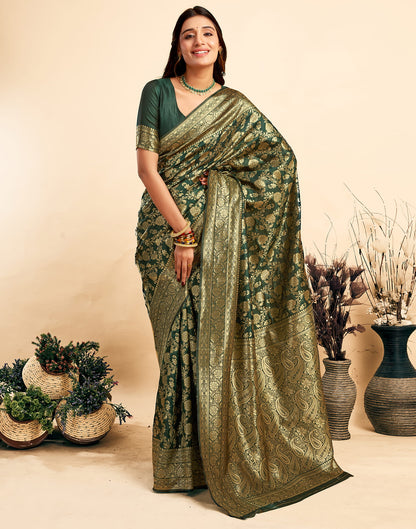 Dark Green Silk Woven Banarasi Saree