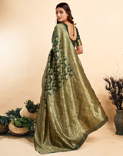 Dark Green Silk Woven Banarasi Saree