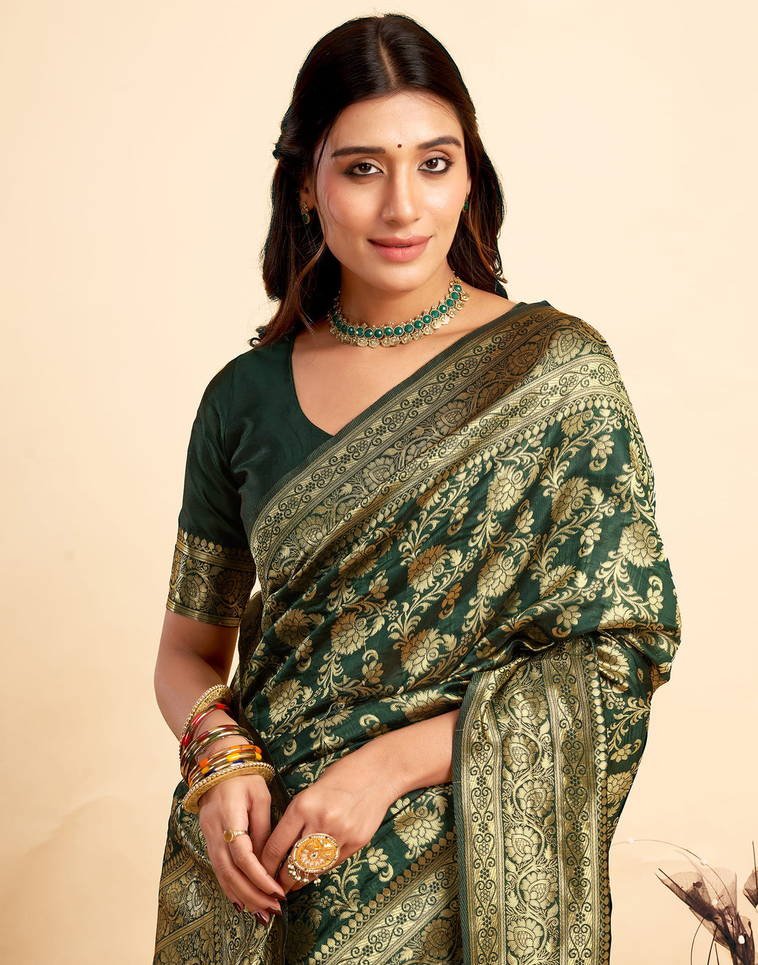 Dark Green Silk Woven Banarasi Saree