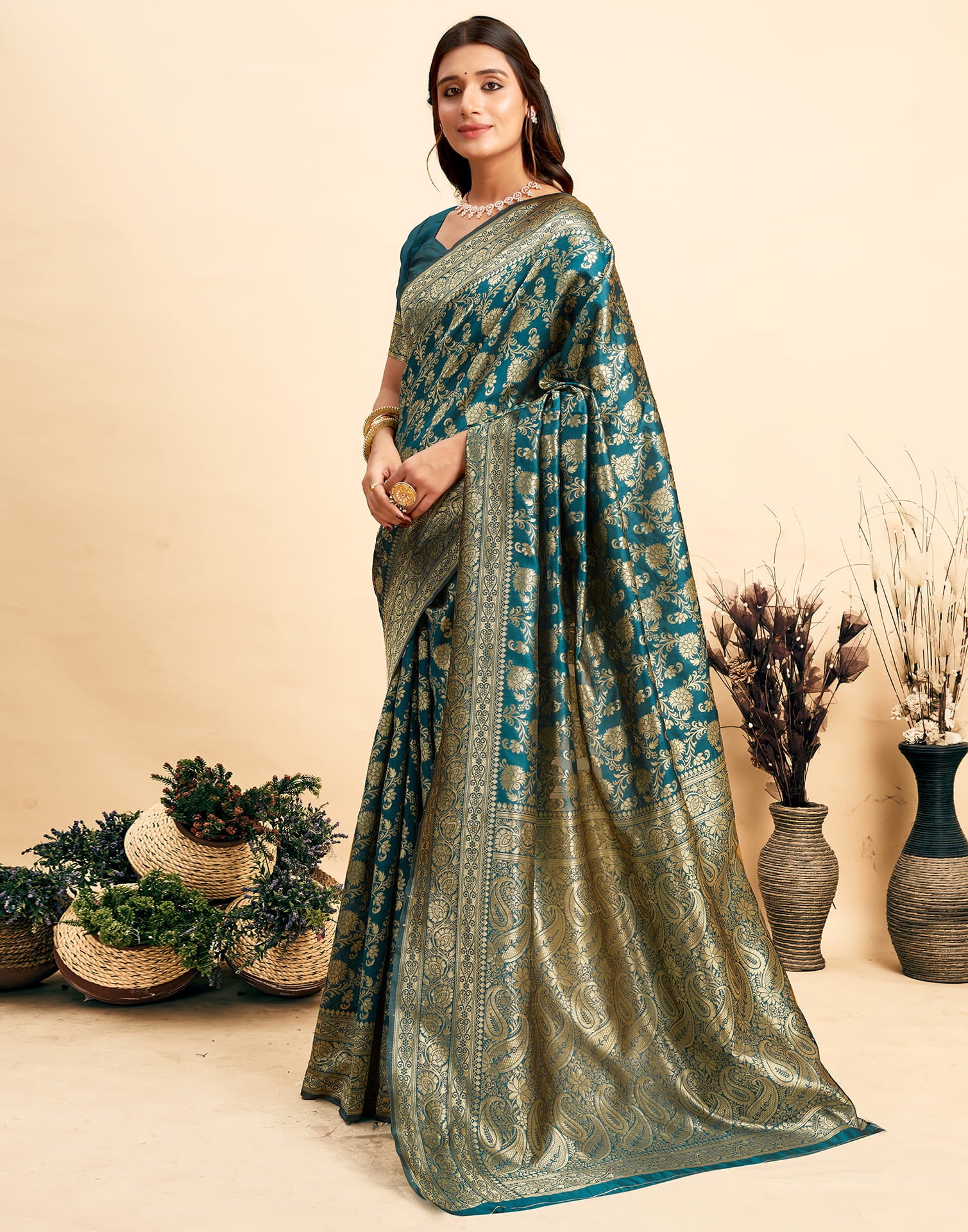 Rama Blue Silk Woven Banarasi Saree