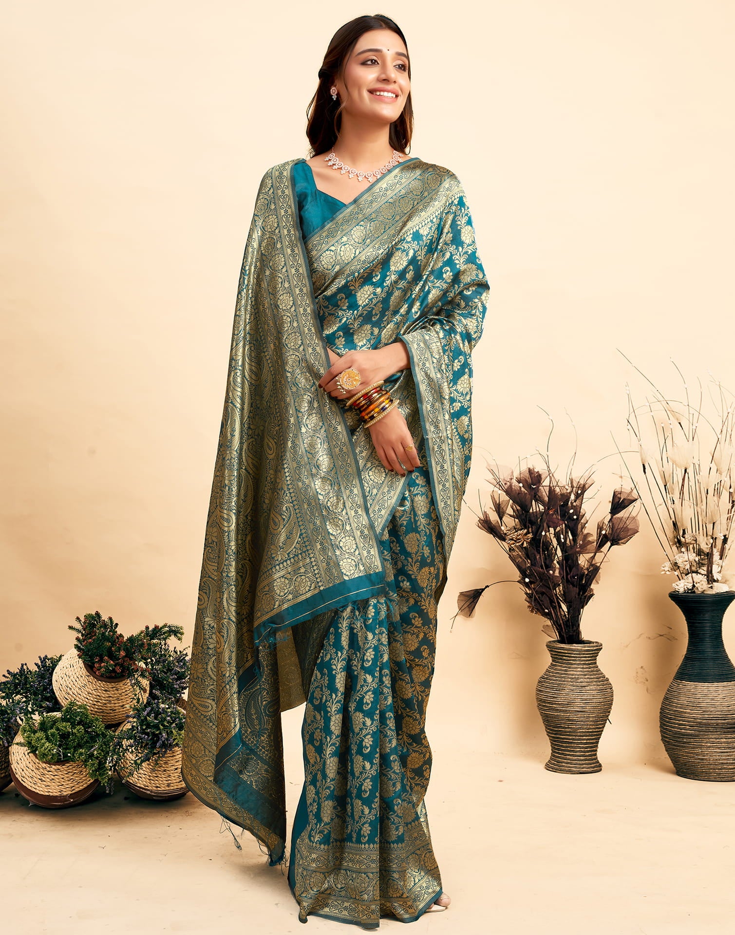 Rama Blue Silk Woven Banarasi Saree