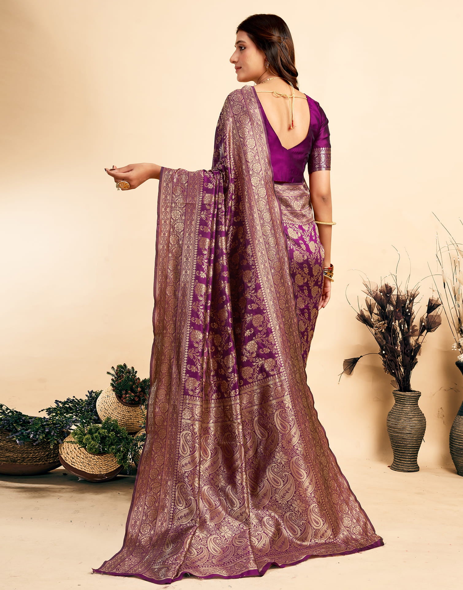 Dark Purple Silk Woven Banarasi Saree