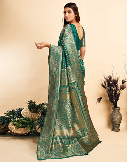 Teal Green Woven Banarasi Silk Saree