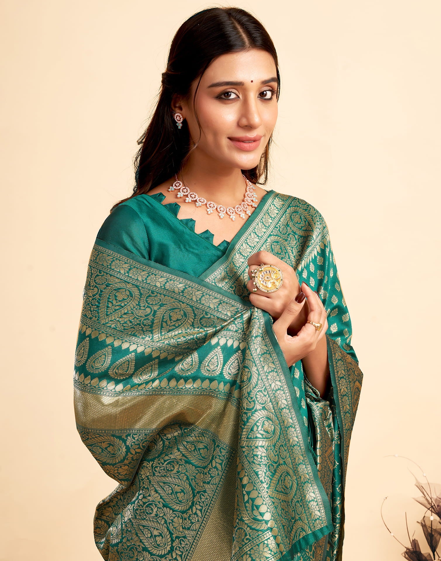 Teal Green Silk Woven Banarasi Saree