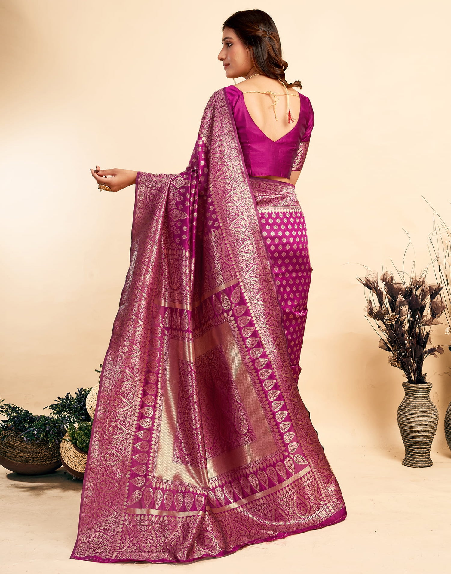 Dark Magenta Silk Woven Banarasi Saree