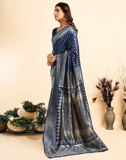 Navy Blue Silk Woven Banarasi Saree