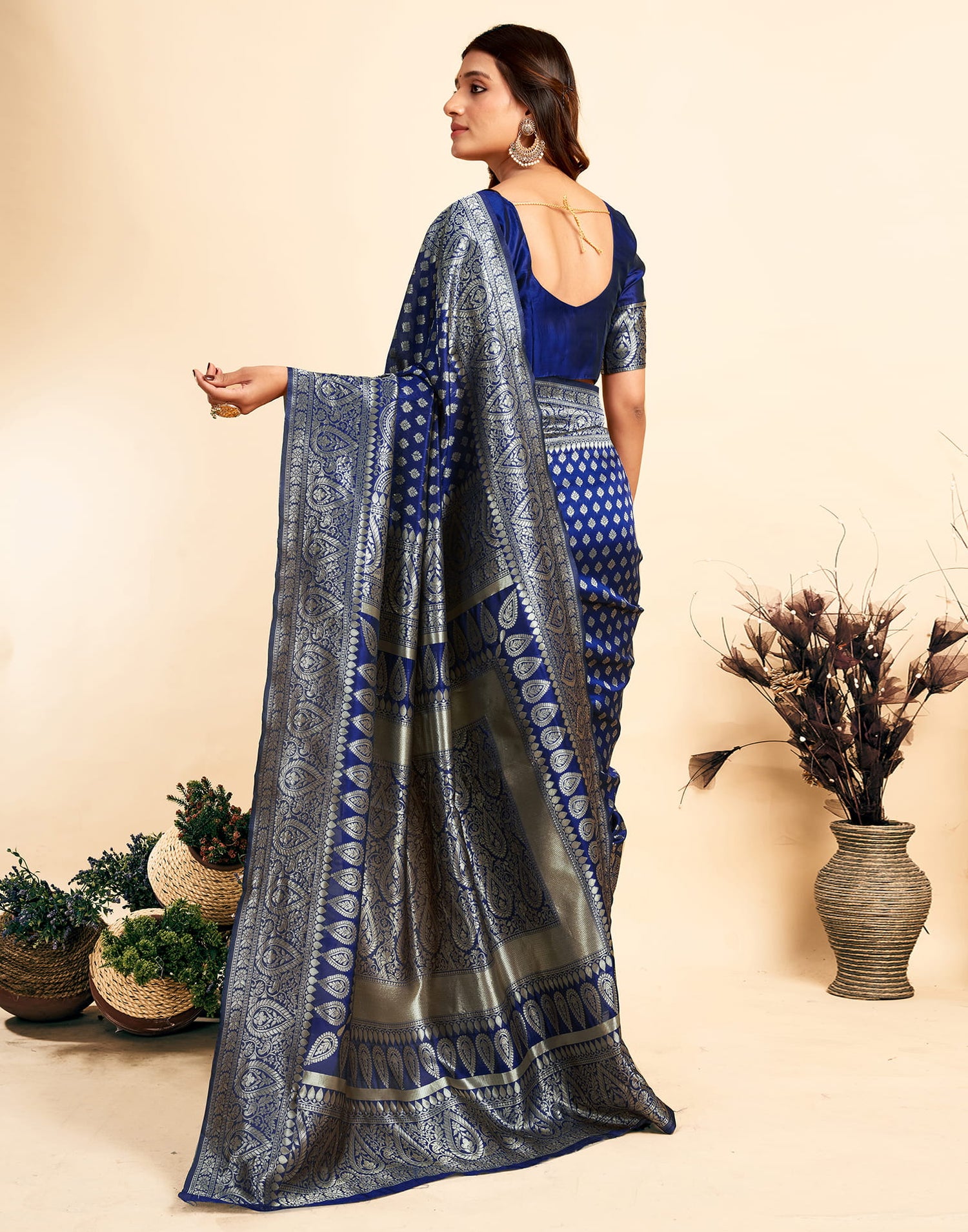 Navy Blue Silk Woven Banarasi Saree