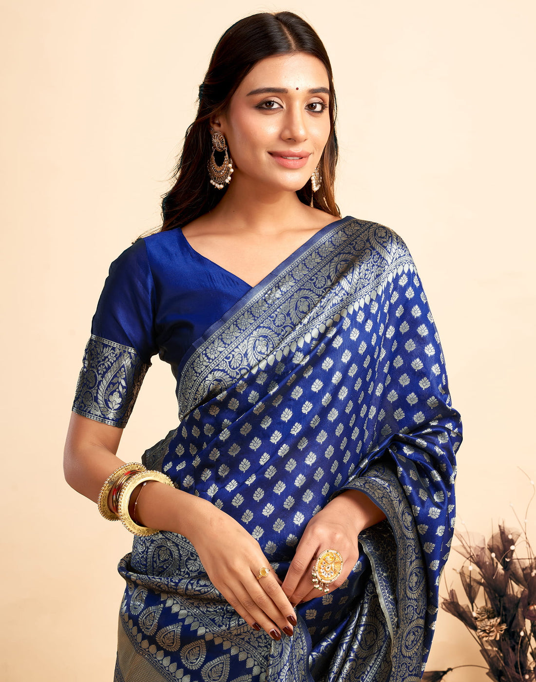 Navy Blue Silk Woven Banarasi Saree