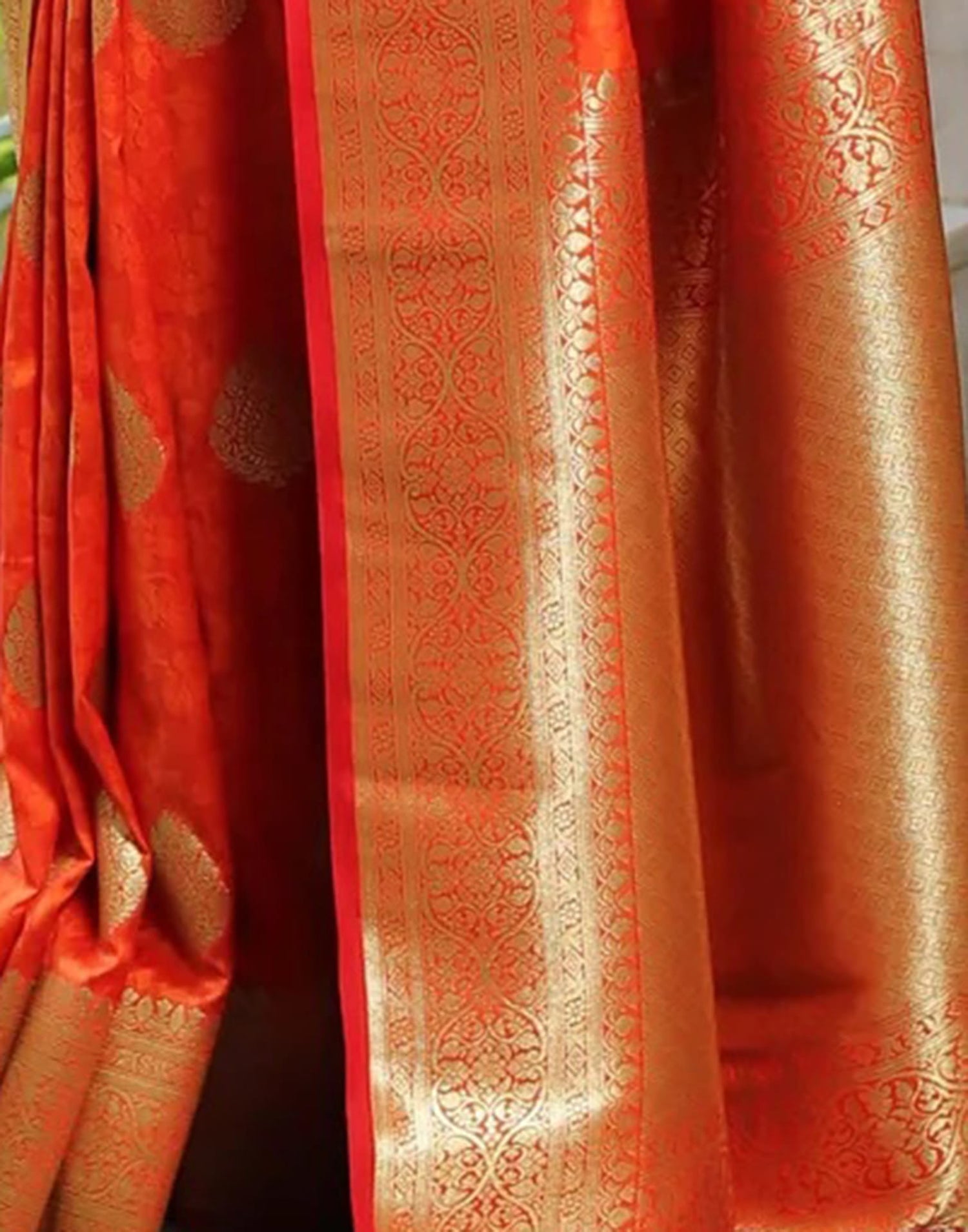 Orange Silk Woven Banarasi Saree