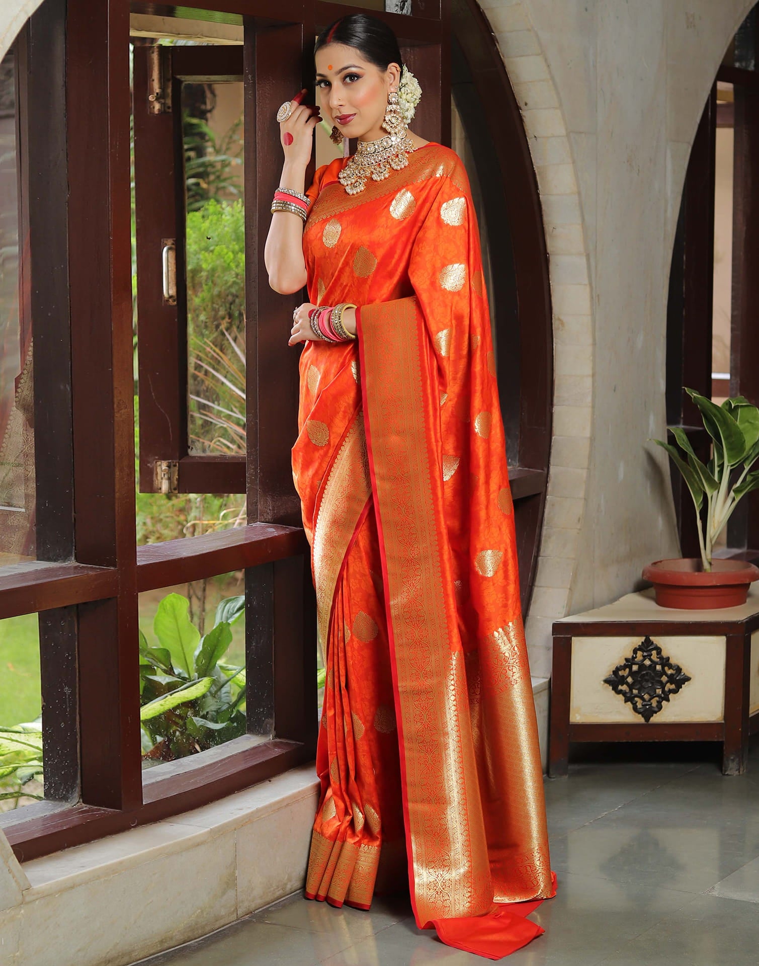 Orange Silk Woven Banarasi Saree