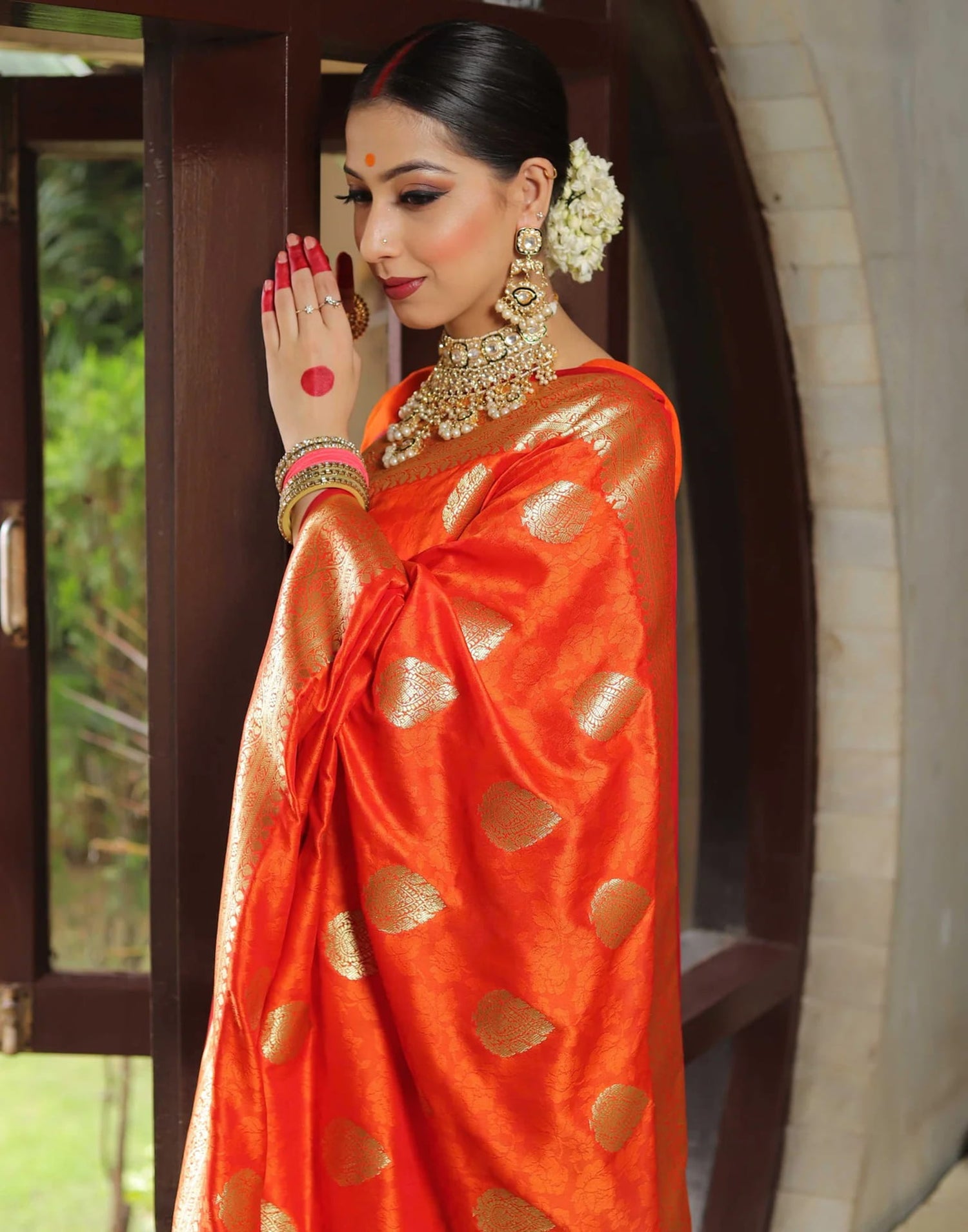 Orange Silk Woven Banarasi Saree