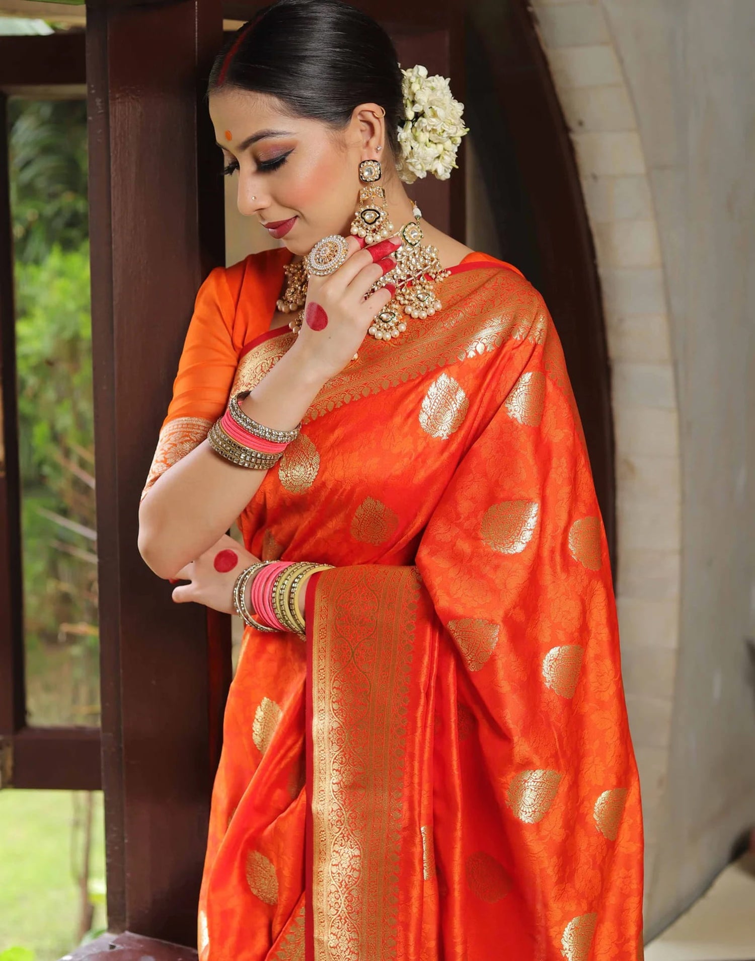 Orange Silk Woven Banarasi Saree