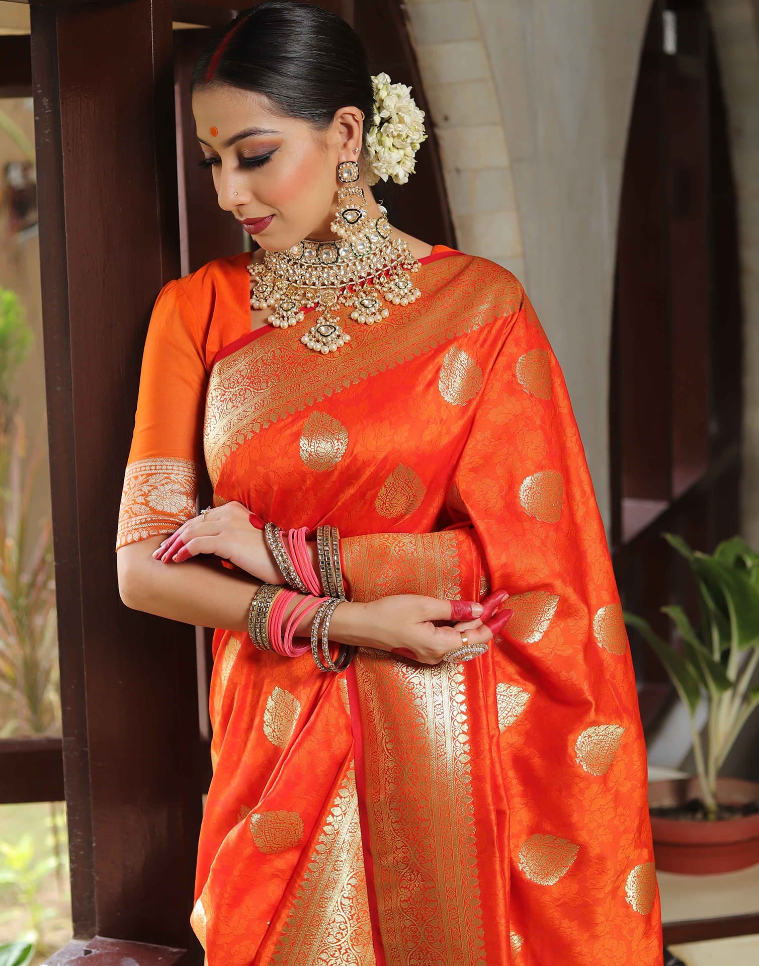 Orange Silk Woven Banarasi Saree