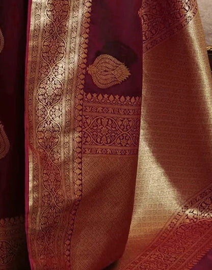 Maroon Silk Woven Banarasi Saree