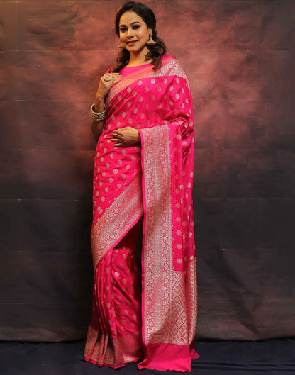 Bright Pink Silk Woven Banarasi Saree