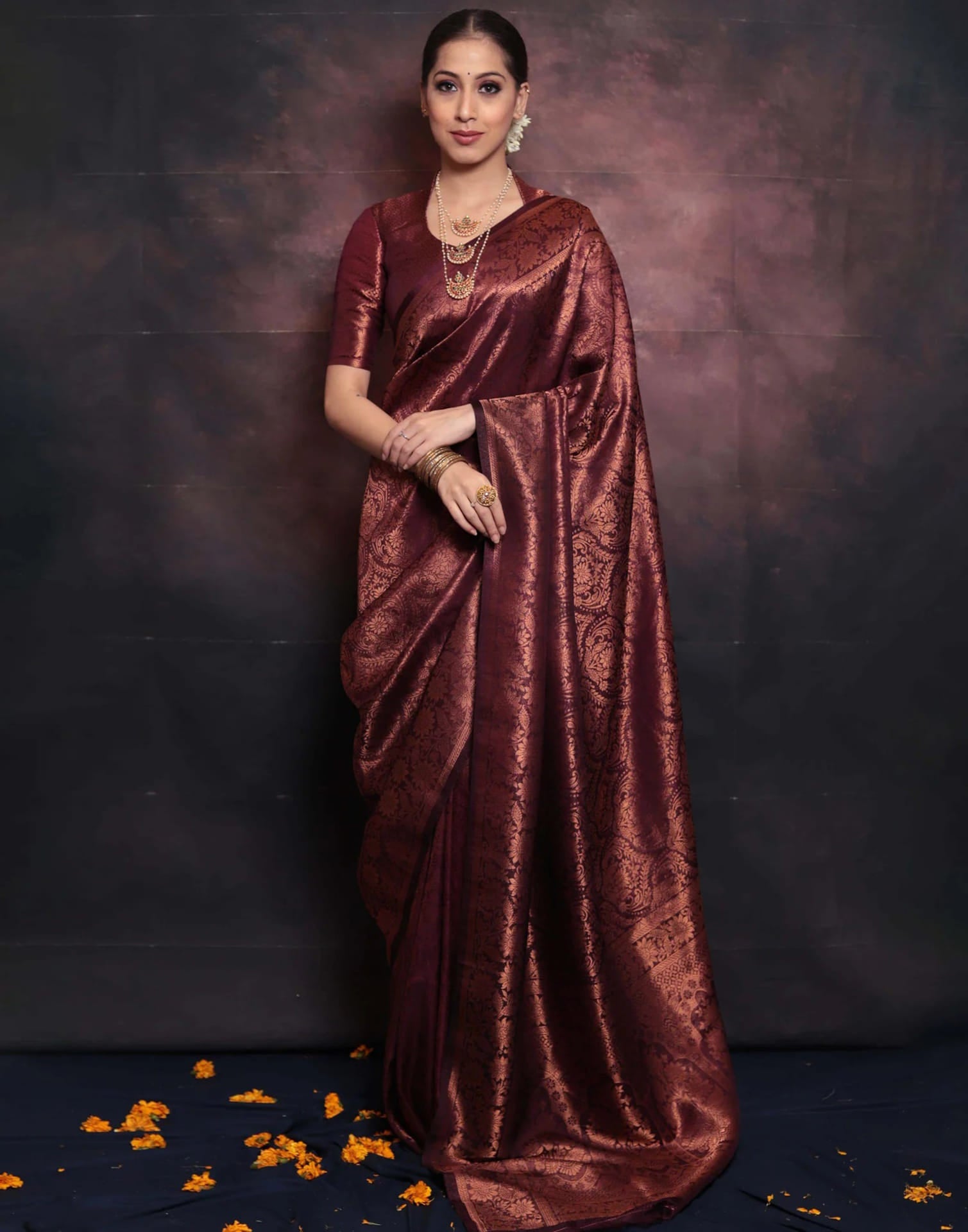 Maroon Silk Woven Banarasi Saree