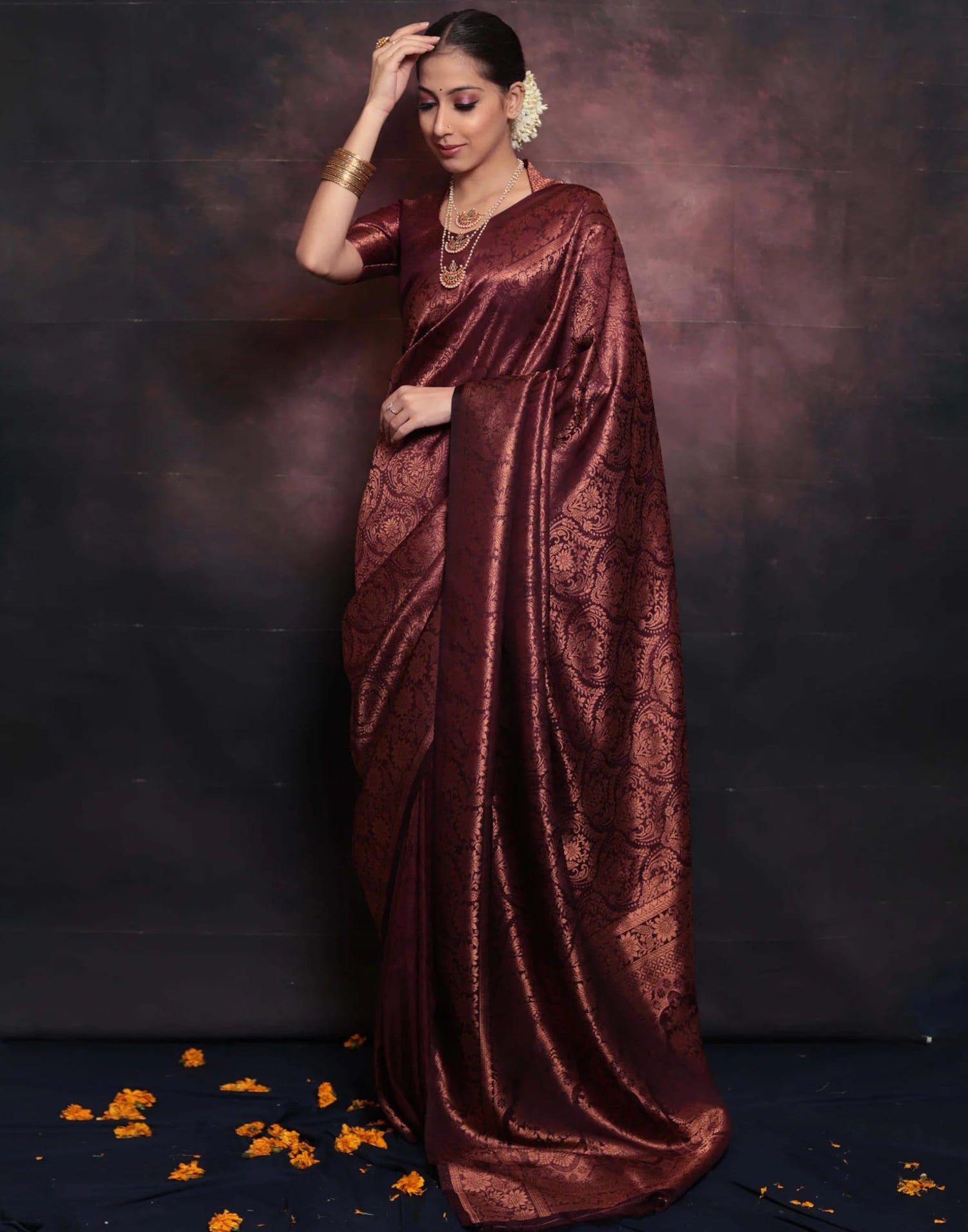 Maroon Silk Woven Banarasi Saree