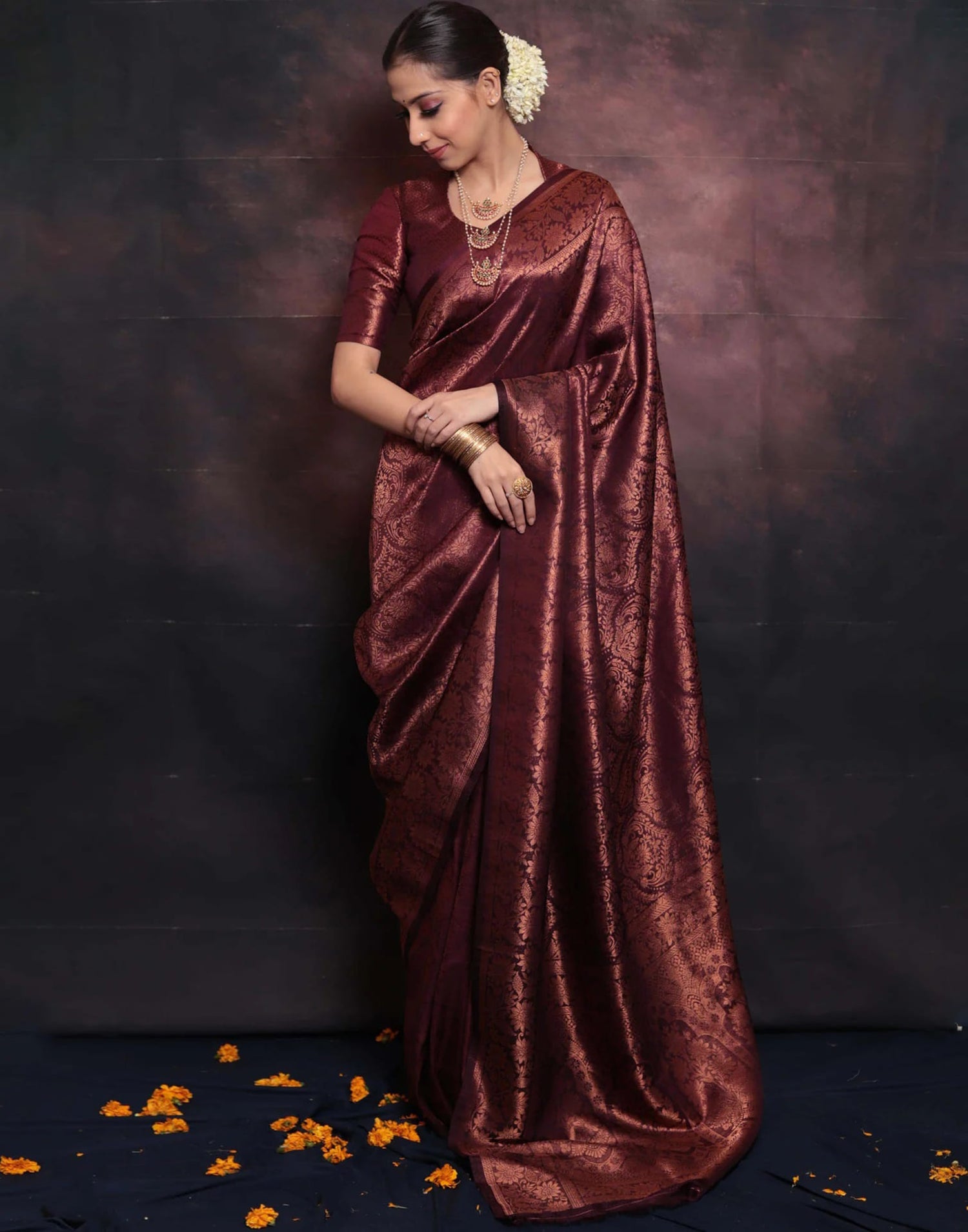 Maroon Silk Woven Banarasi Saree