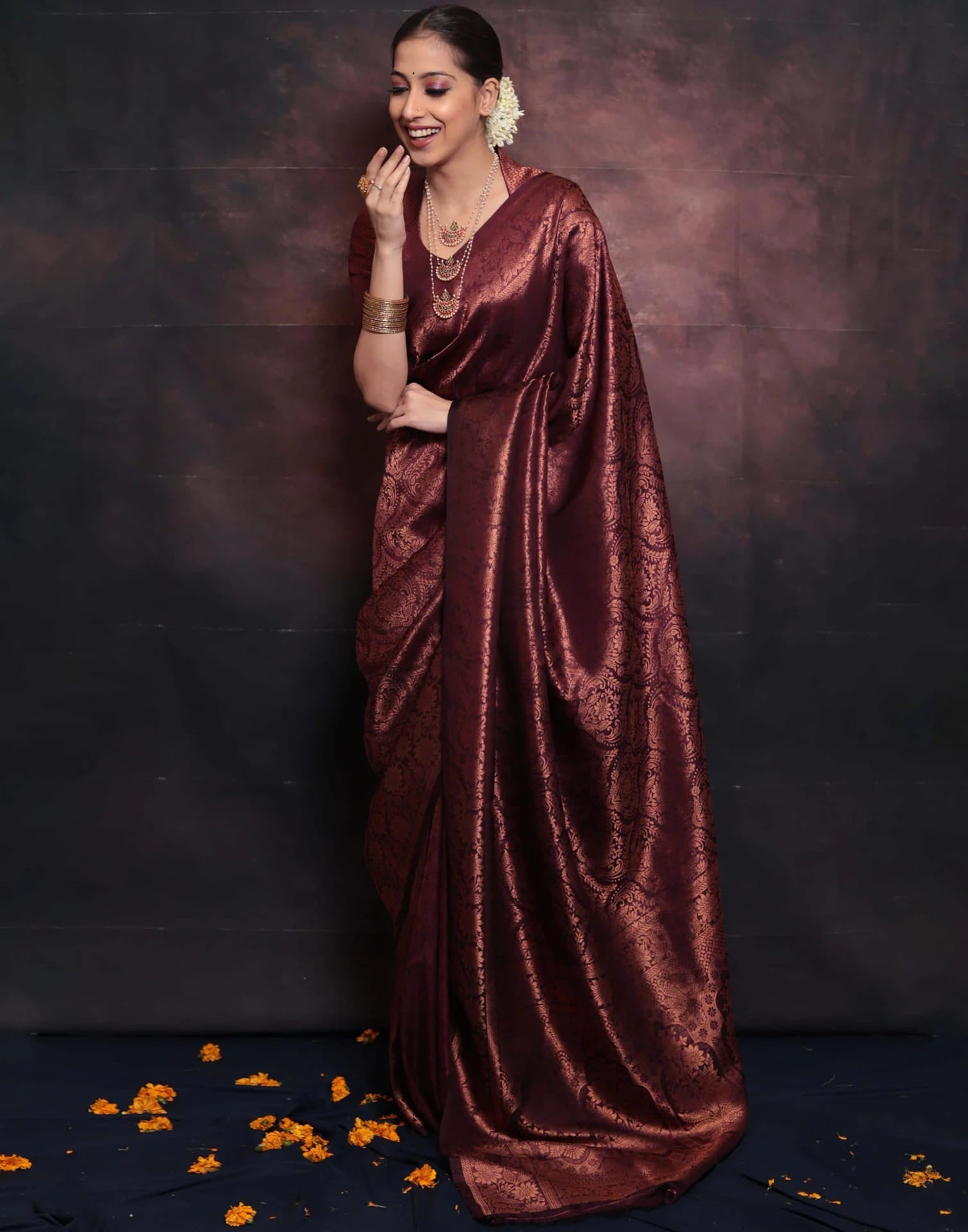 Maroon Silk Woven Banarasi Saree