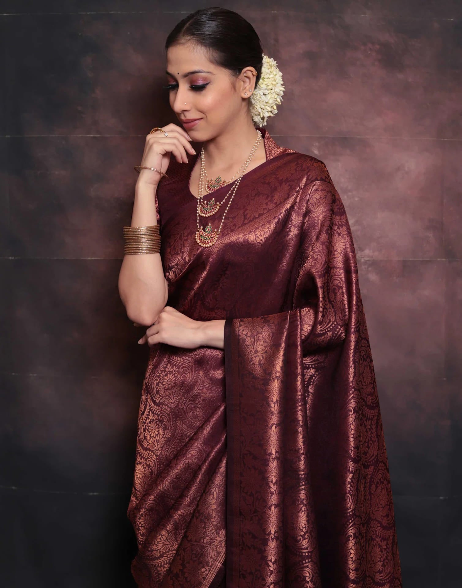 Maroon Silk Woven Banarasi Saree