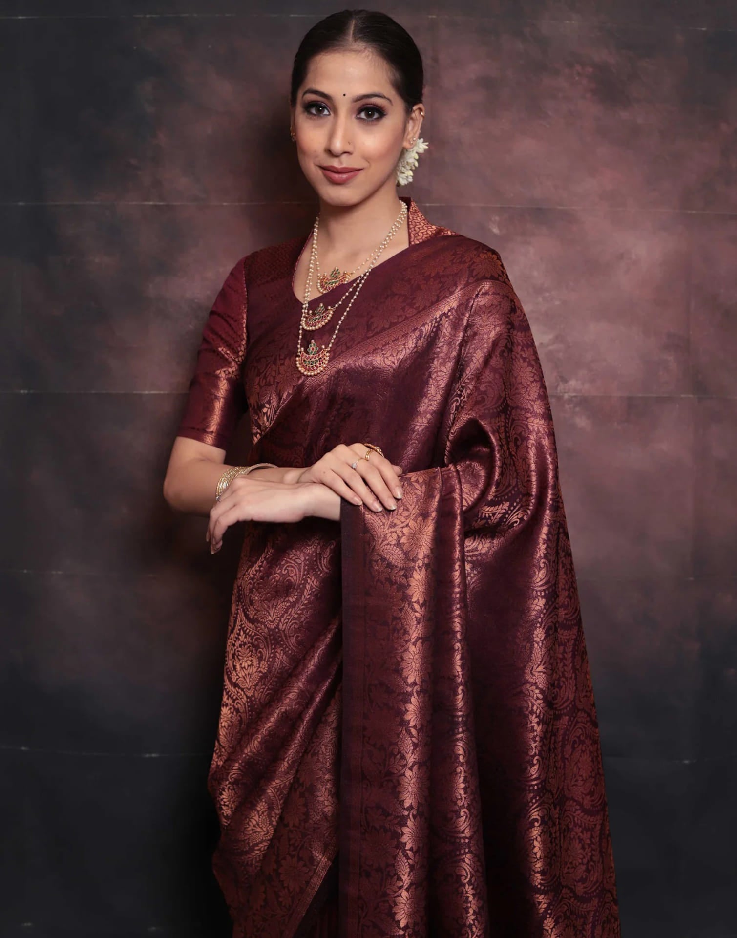 Maroon Silk Woven Banarasi Saree