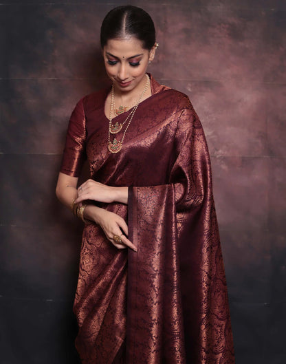 Maroon Silk Woven Banarasi Saree