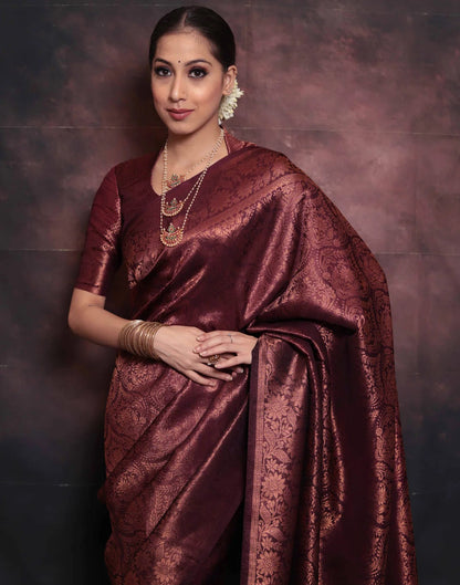 Maroon Silk Woven Banarasi Saree