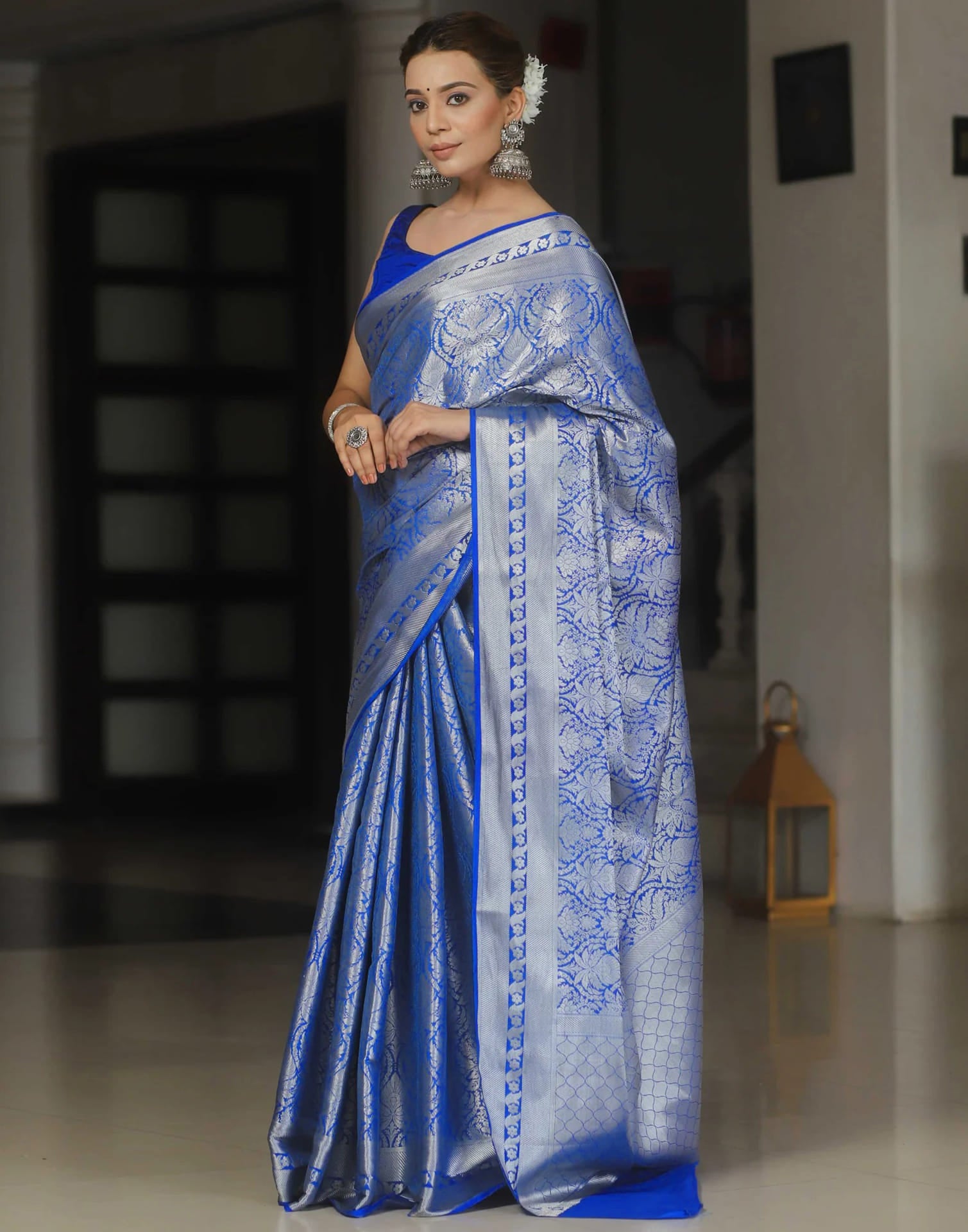 Dark Blue Silk Woven Banarasi Saree