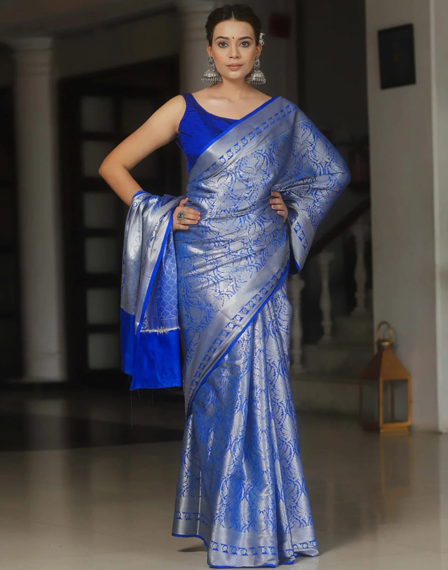 Dark Blue Silk Woven Banarasi Saree