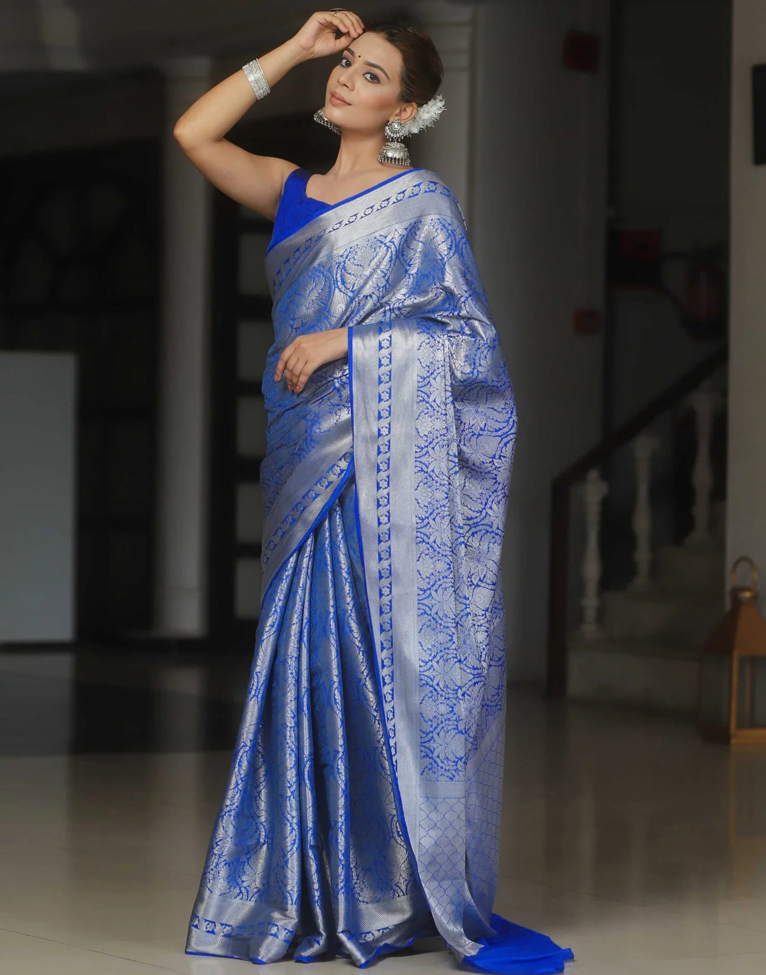 Dark Blue Silk Woven Banarasi Saree