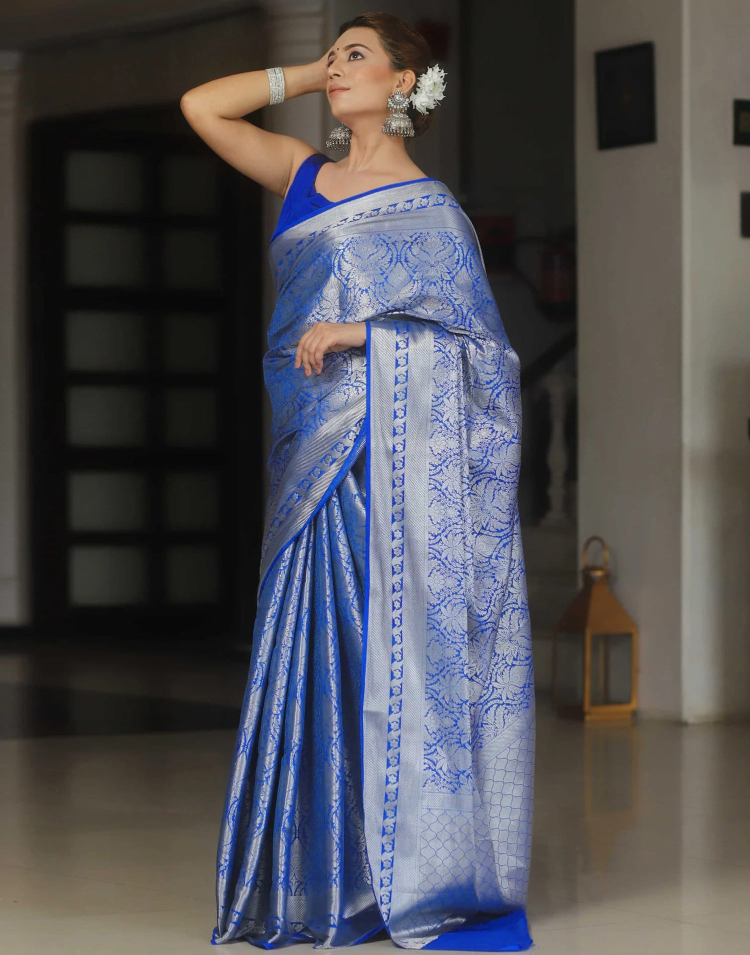 Dark Blue Silk Woven Banarasi Saree