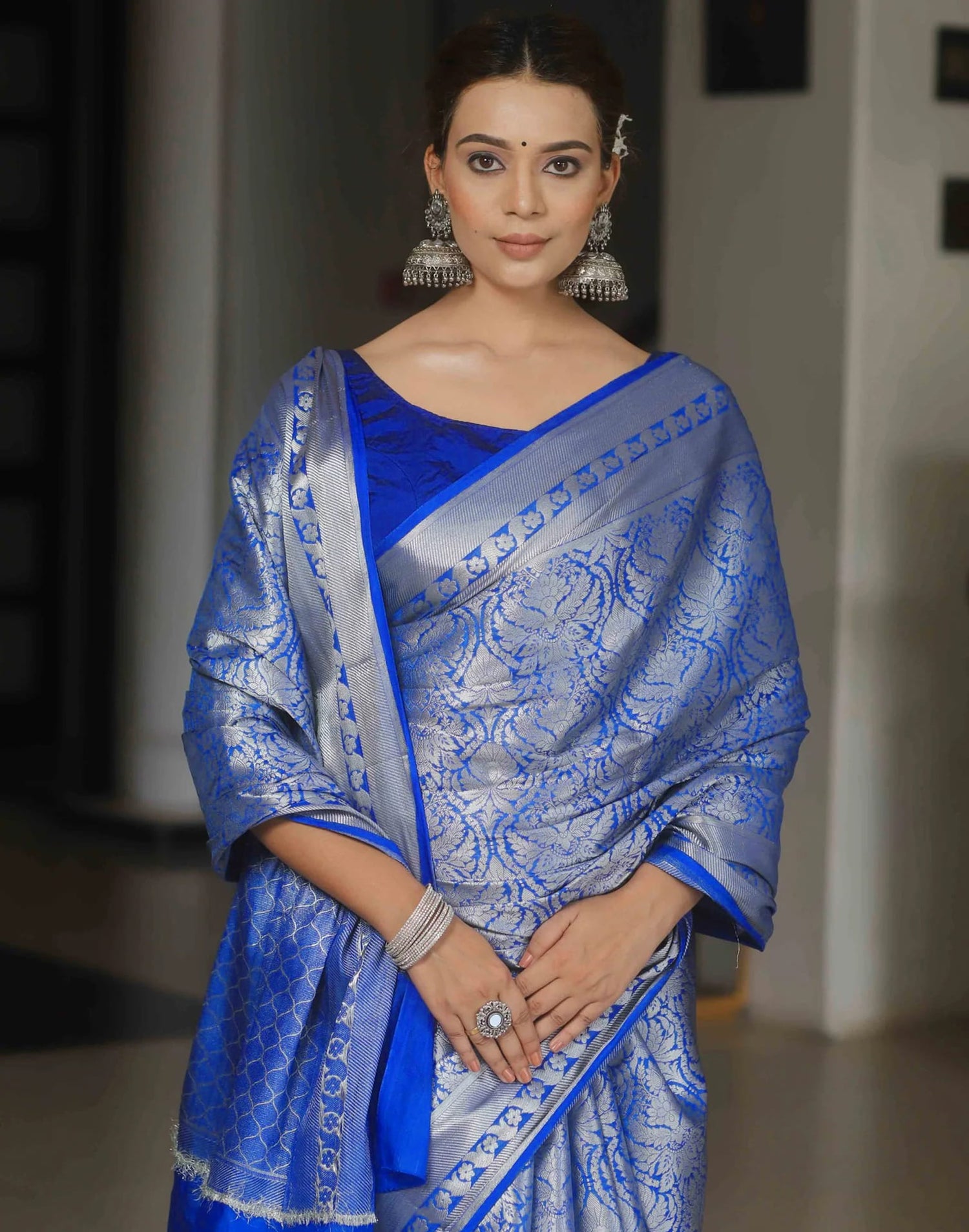 Dark Blue Silk Woven Banarasi Saree