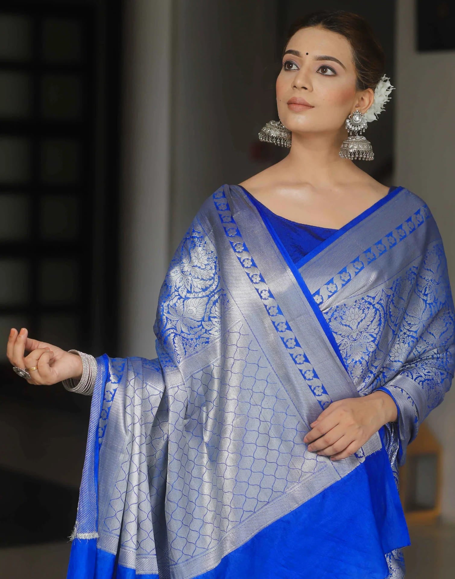 Dark Blue Silk Woven Banarasi Saree