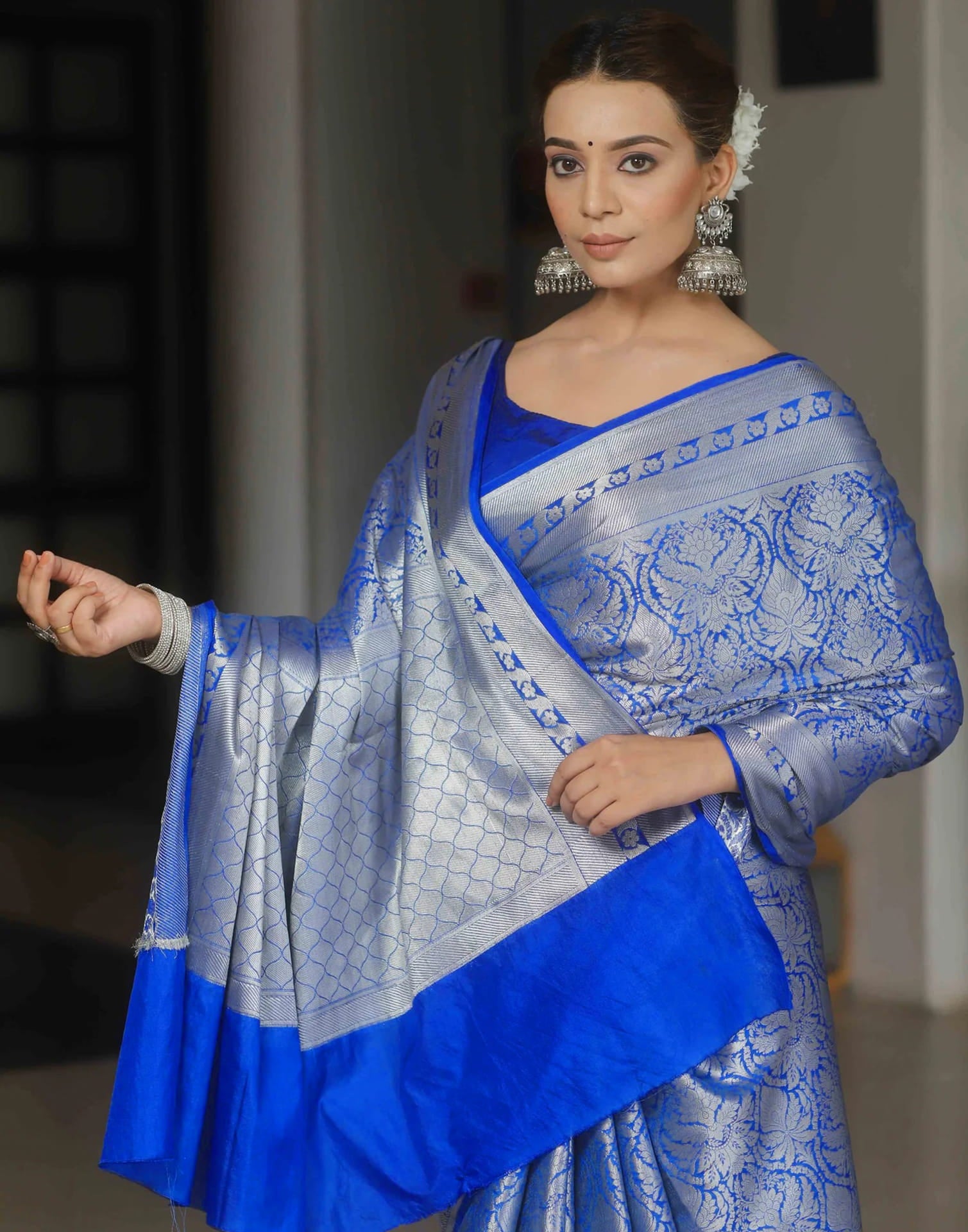 Dark Blue Silk Woven Banarasi Saree