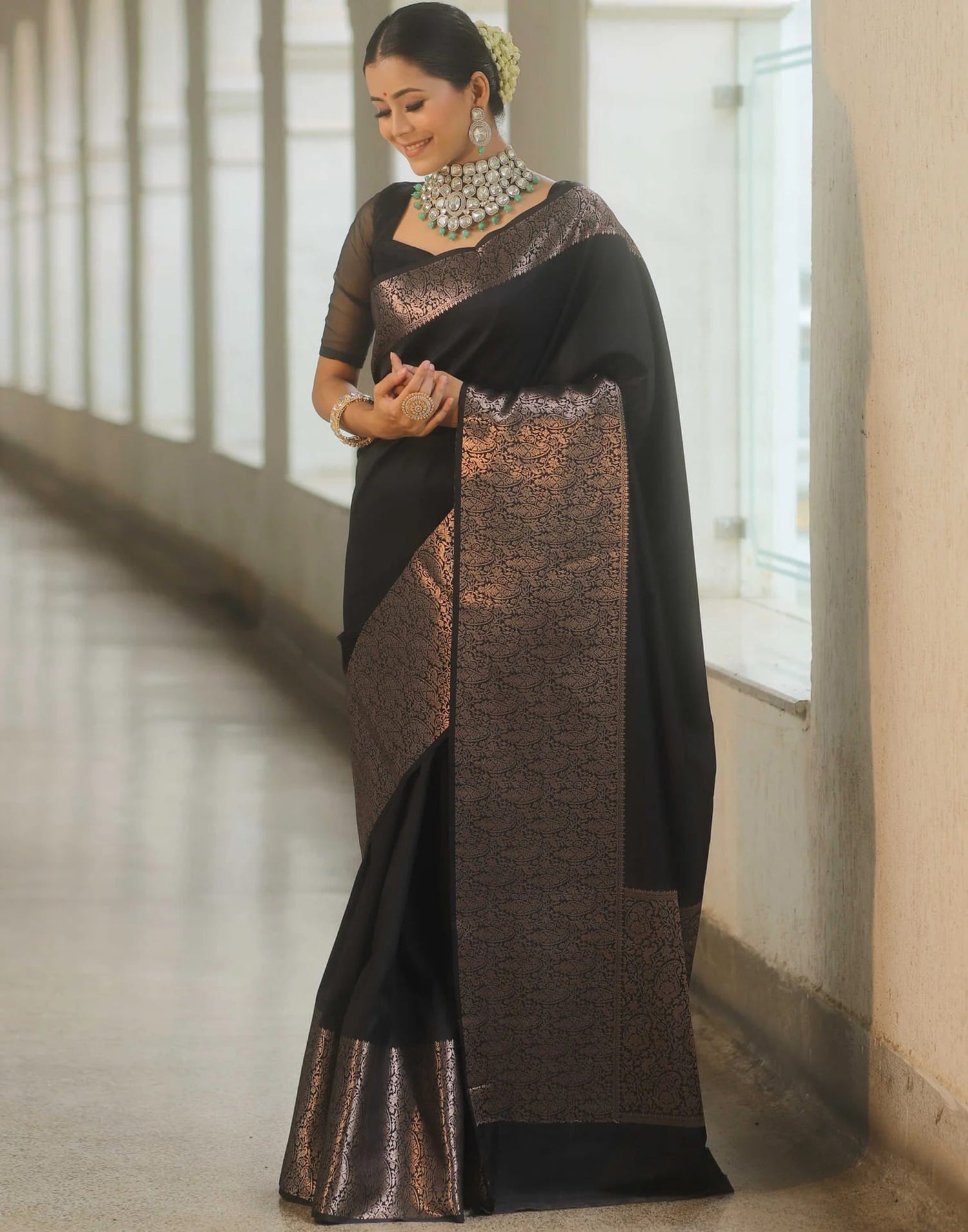 Black Silk Woven Saree