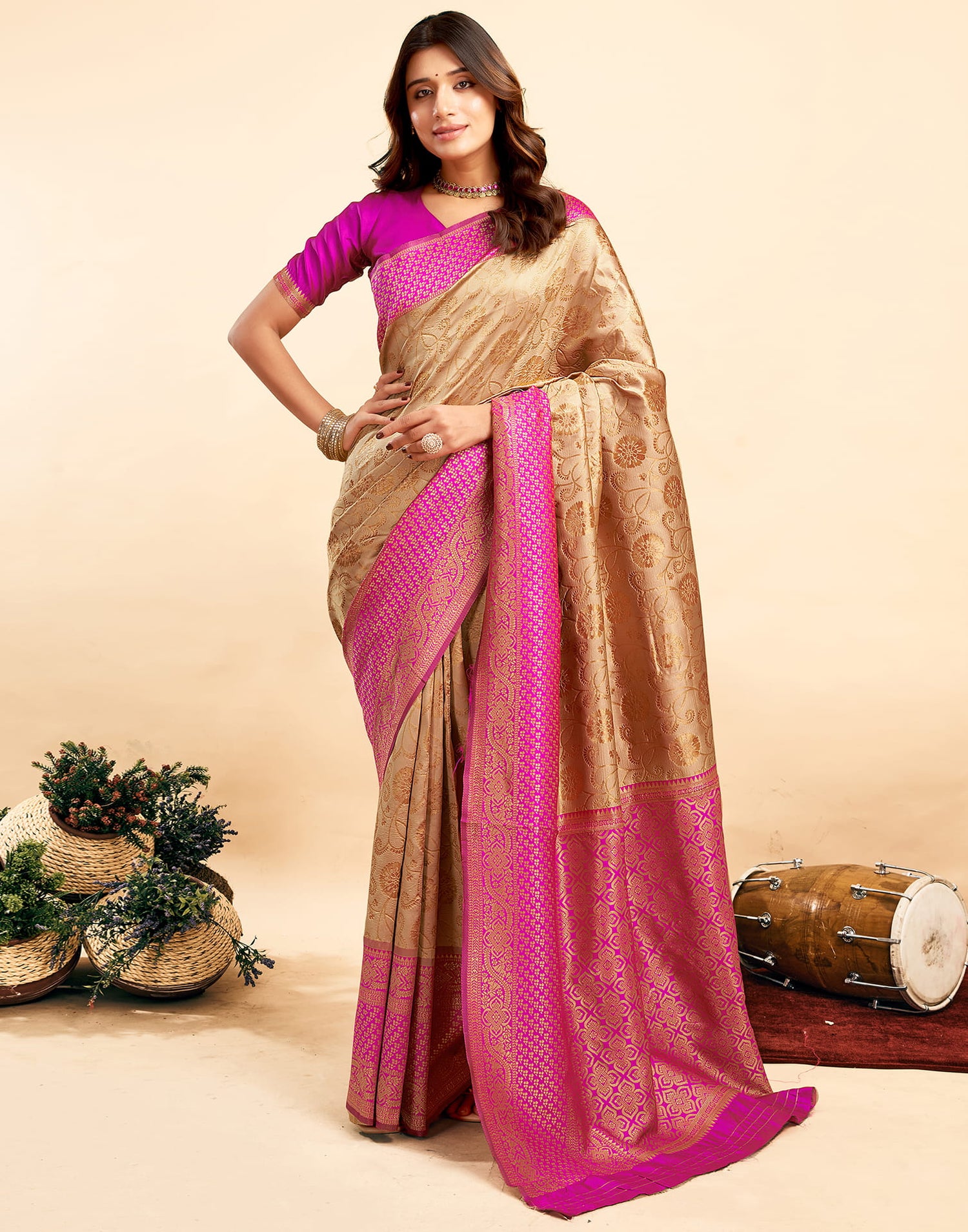 Peanut Brown Silk Woven Banarasi Saree