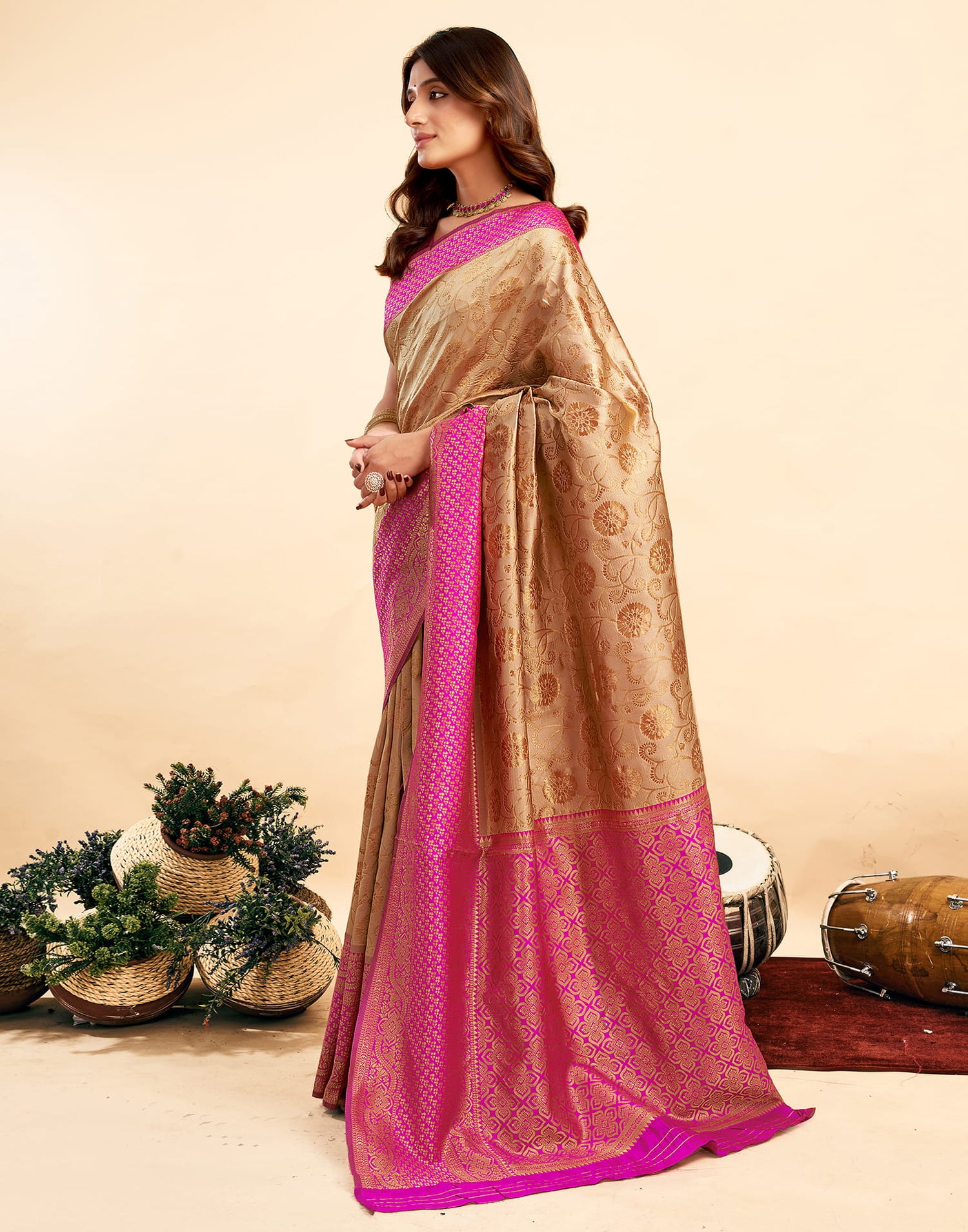 Peanut Brown Silk Woven Banarasi Saree