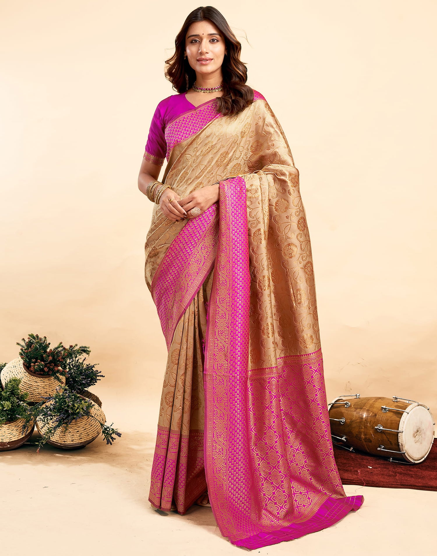 Peanut Brown Silk Woven Banarasi Saree