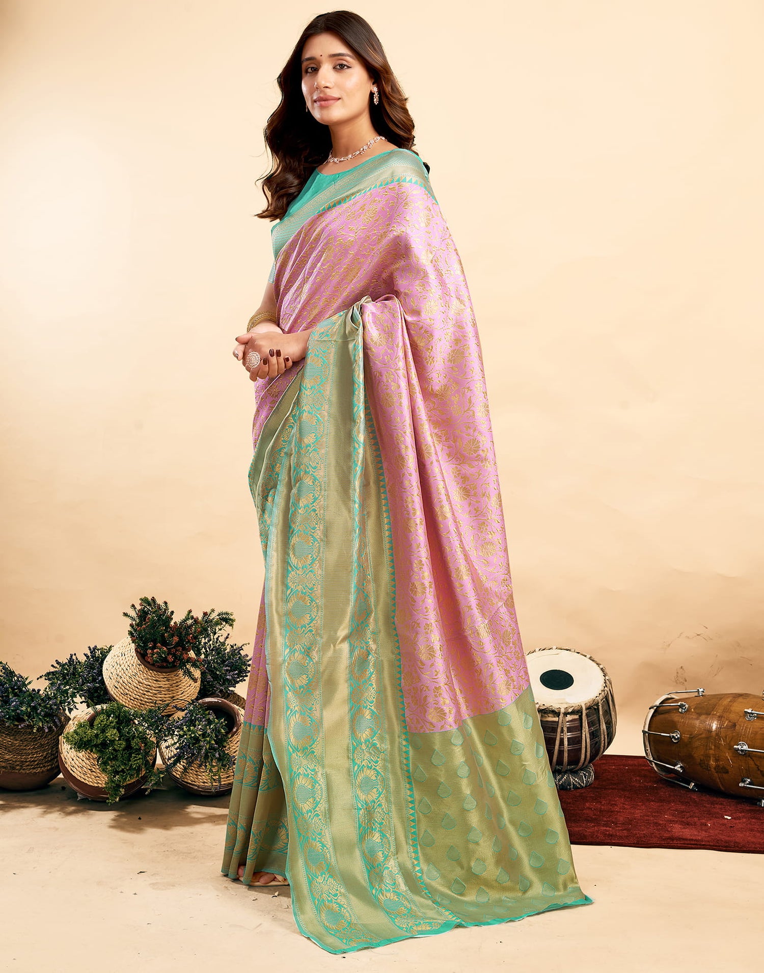 Light Pink Silk Woven Banarasi Saree