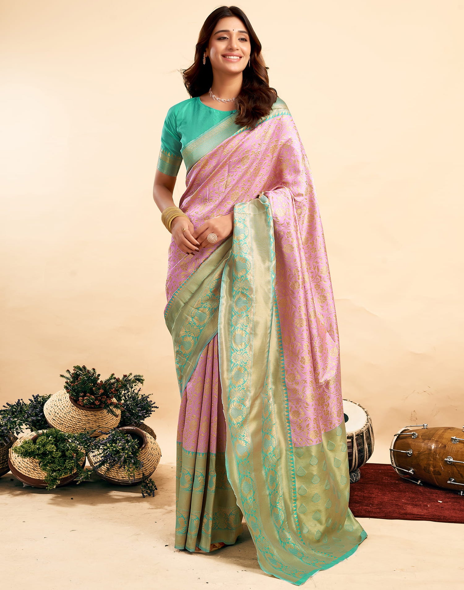 Light Pink Silk Woven Banarasi Saree