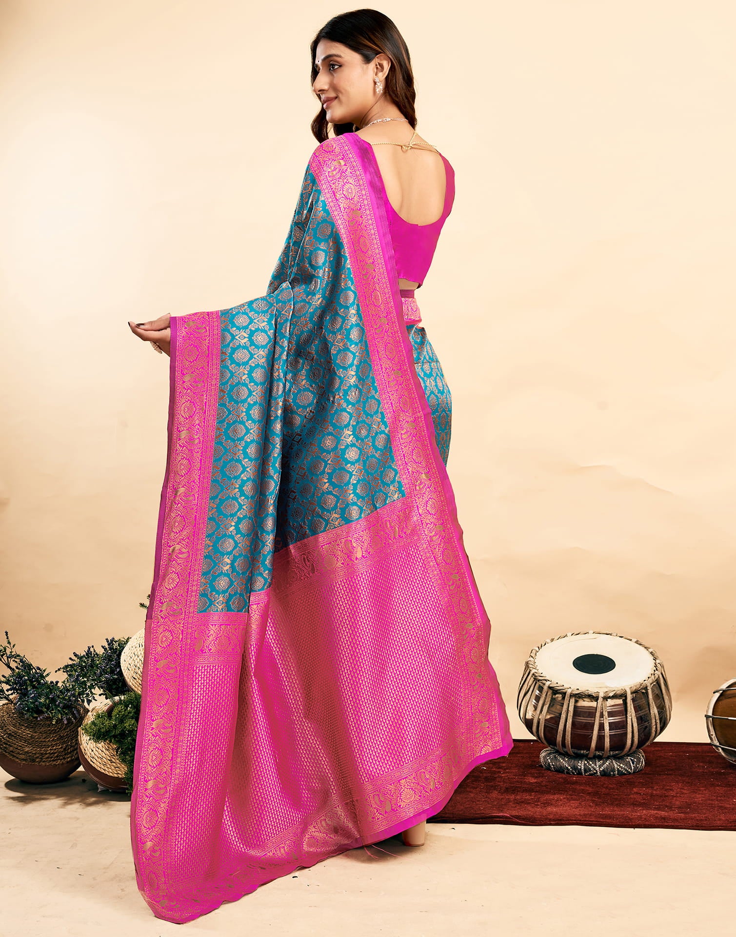 Teal Blue Silk Woven Banarasi Saree