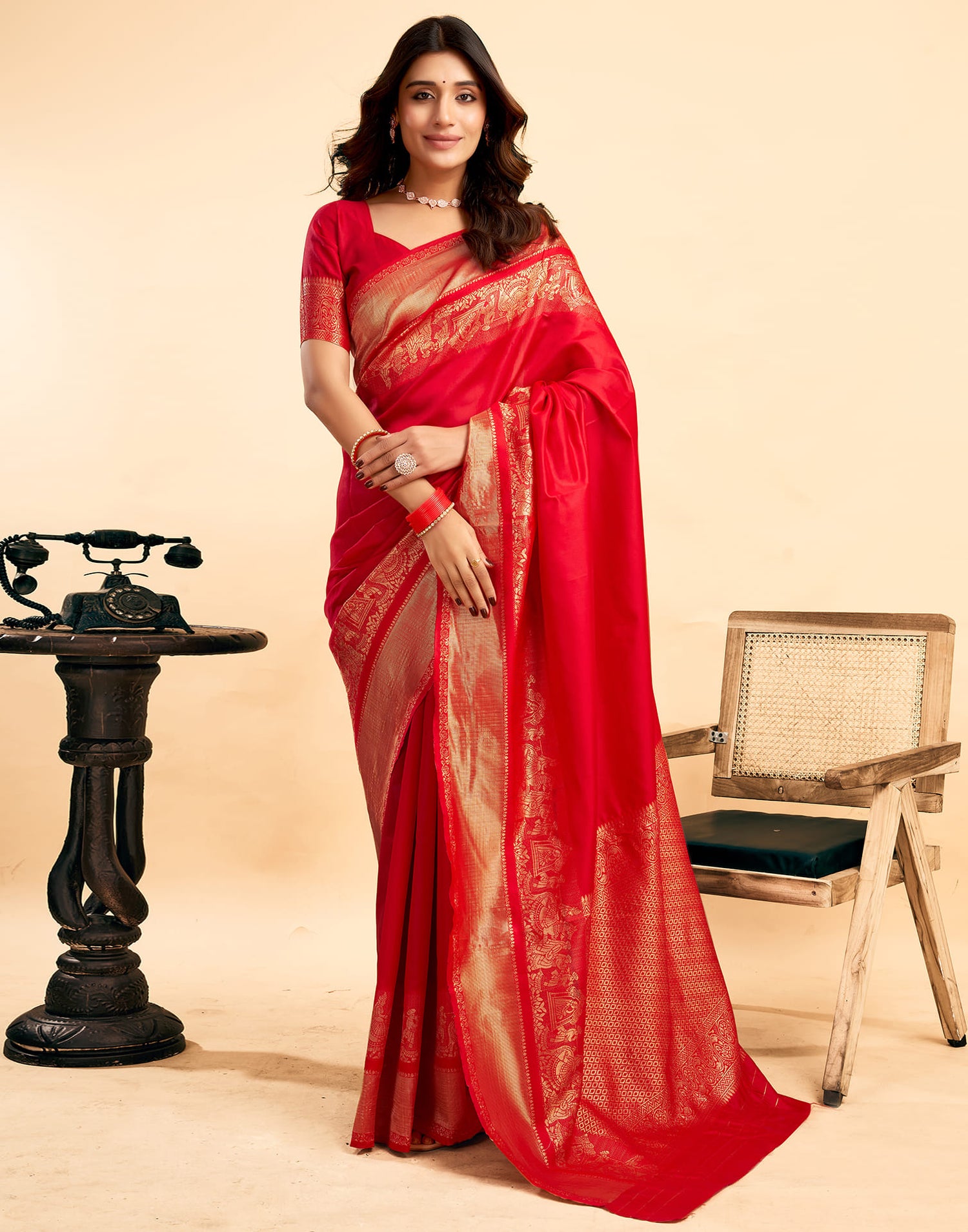 Red Silk Woven  Kanjivaram Saree